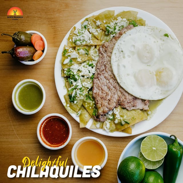 Chilaquiles with Eggs and Meat.